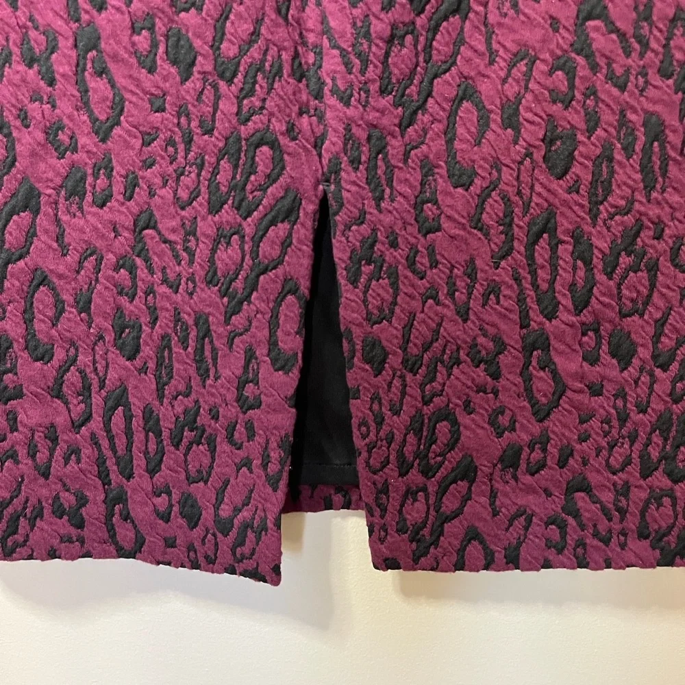 NWT Express Purple and Black Leopard‎ Pencil Midi Skirt Vegan Leather Trim